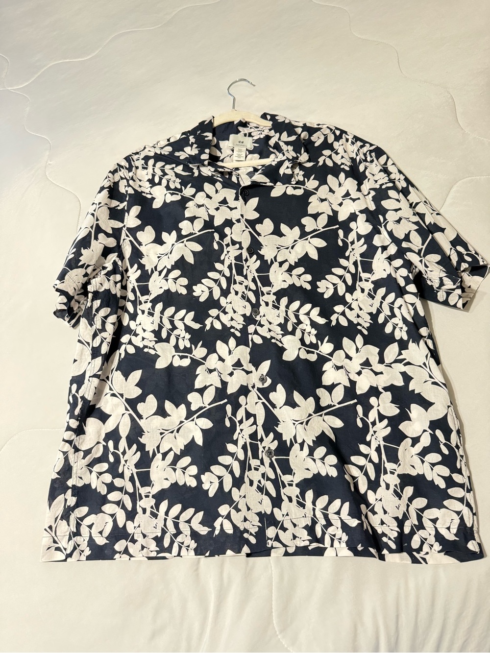 H&M Black Shirt with White Botanical Print